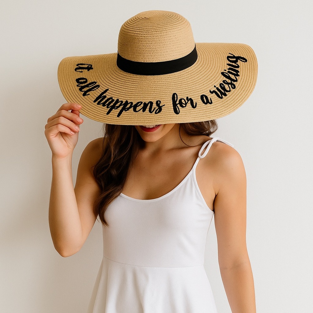 Wine Lovers Stylish Tan Sun Hat with Black Band